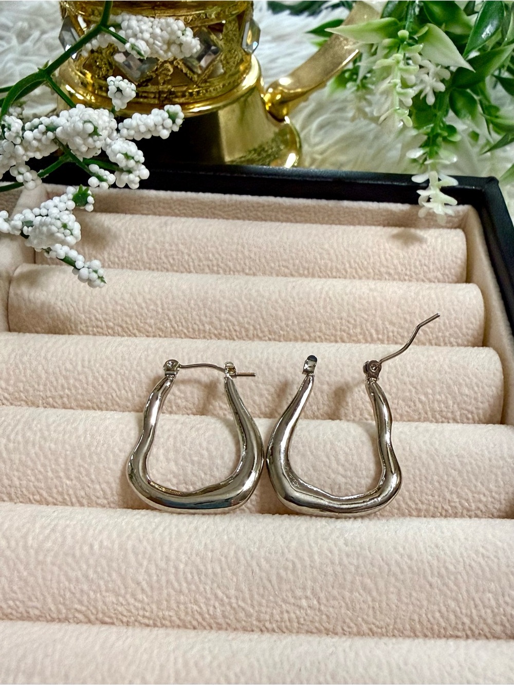 Sterling-Style Silver Dipped Hoop Earrings - Modern Sculpted U-Shape